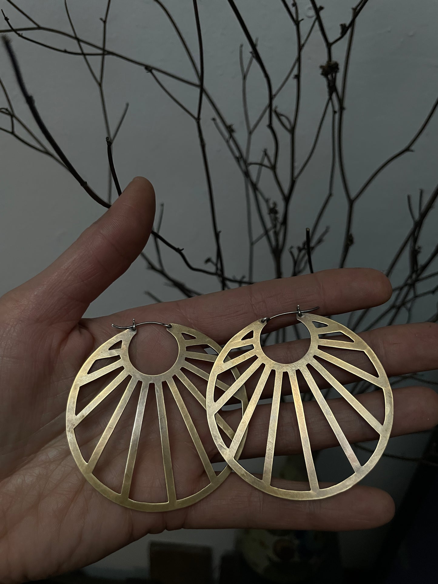 Brass Sunburst Hoops