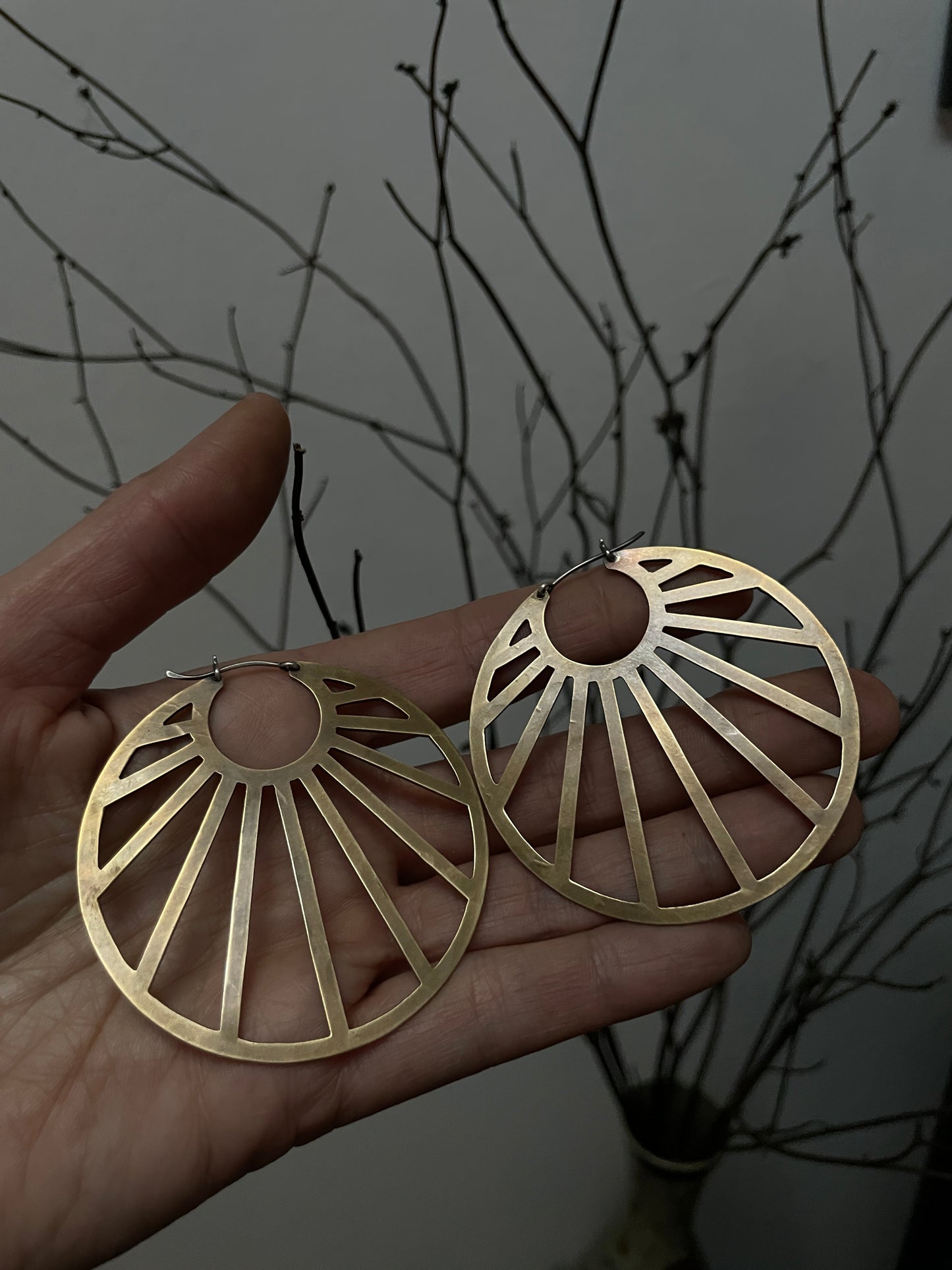 Brass Sunburst Hoops