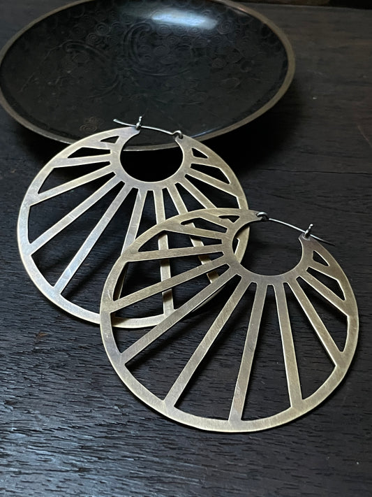 Brass Sunburst Hoops