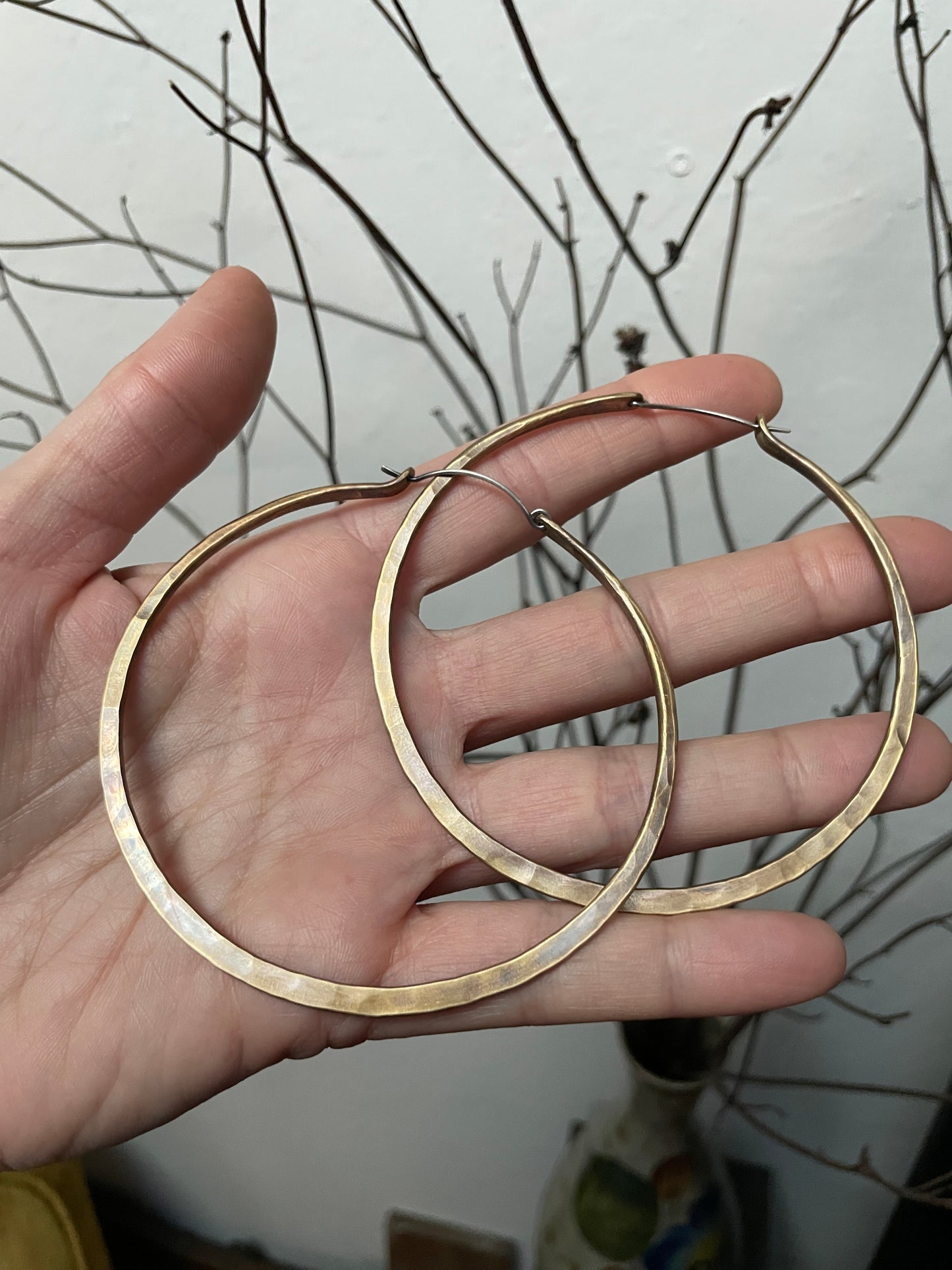 Hammered Brass Hoops