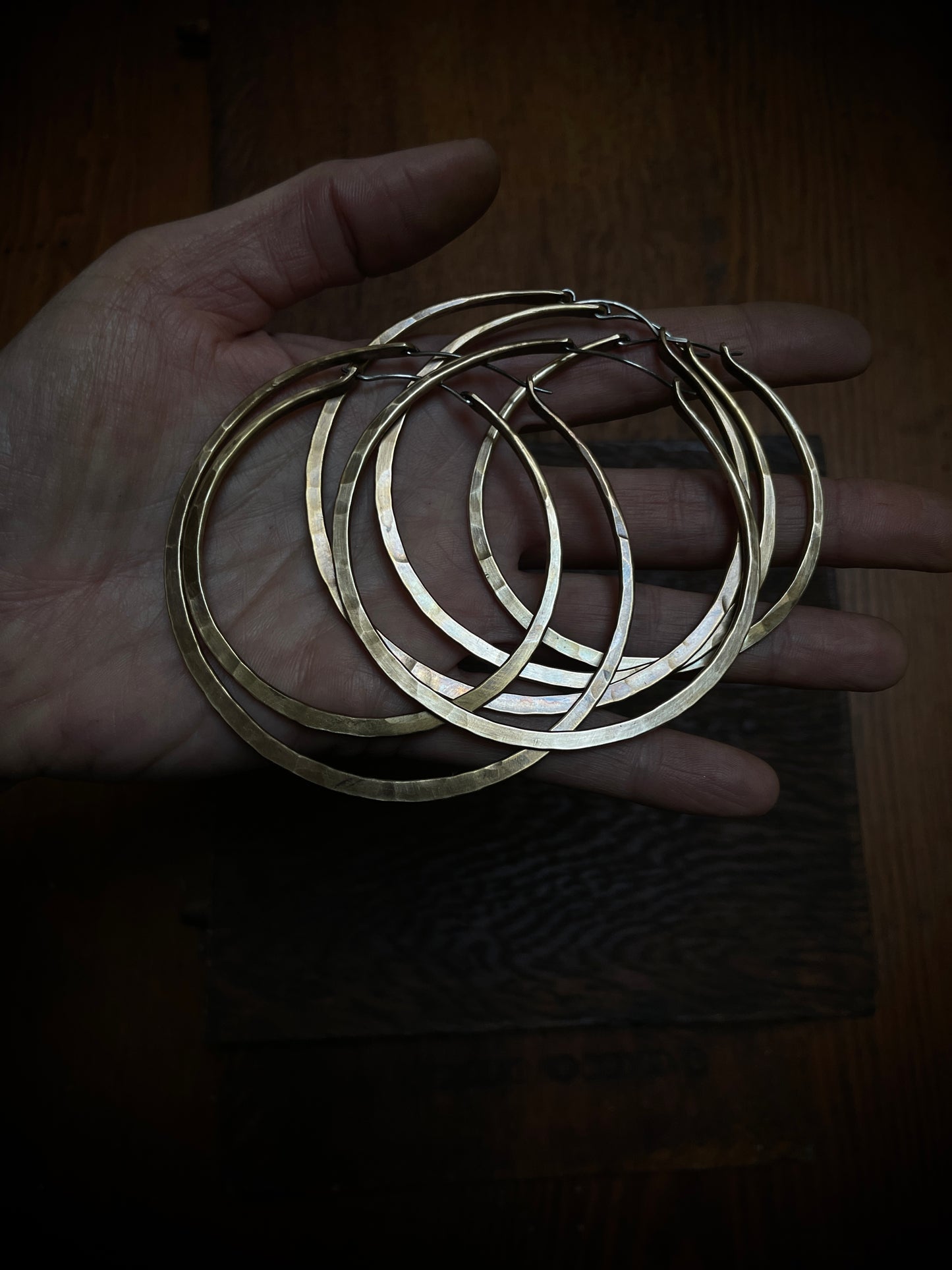 Hammered Brass Hoops